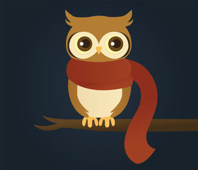 Vector illustration of an owl wearing a scarf