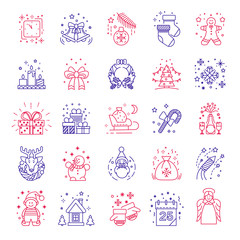 Winter holidays symbols, Christmas isolated outline icons