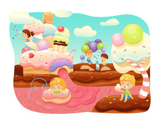 Obraz premium Fantasy world flat vector illustration
