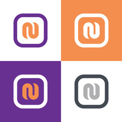 N letter logo icon, inside square shape - vector