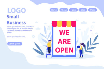 Support small business web page.Flat vector illustration isolated on white background. Can use for web banner, infographics, web page.