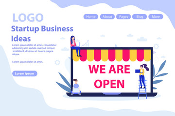 Start up and businesses online web page.Flat vector illustration isolated on white background. Can use for web banner, infographics, web page.