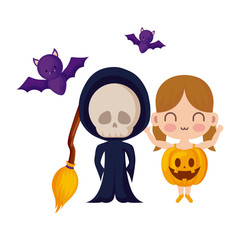 cute children disguised with icons halloween