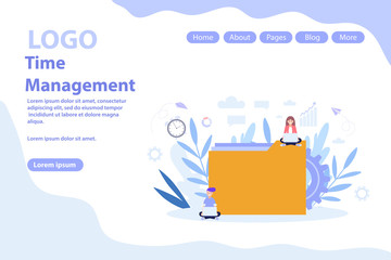Time management concept web page.Flat vector illustration isolated on white background. Can use for web banner, infographics, web page.