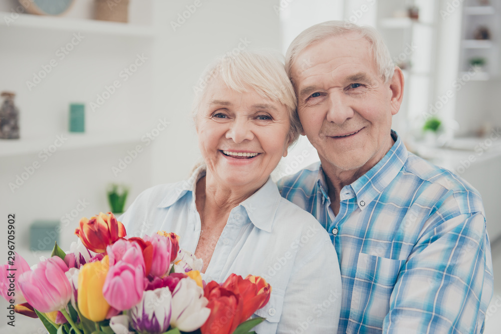 Sticker close-up portrait of her she his he two nice attractive lovely cheerful cheery adorable people grann