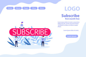 Subscribe now web page.Flat vector illustration isolated on white background. Can use for web banner, infographics, web page.