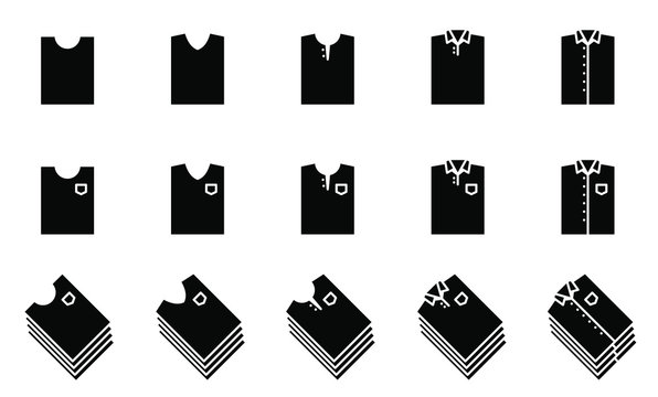 T Shirt Icon Set - Vector. Folded Shape Style. Silhouette Style.