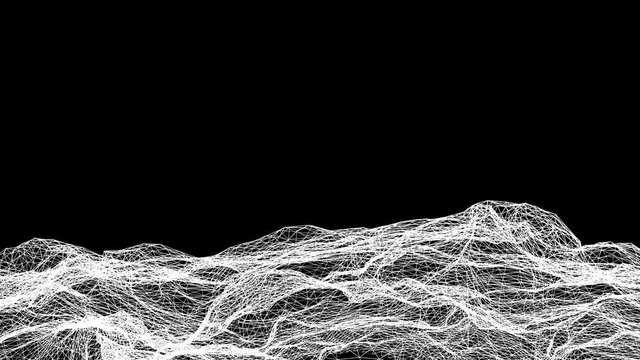 white three-dimensional grid moves slowly on a black background. abstract animation. 3d rendering