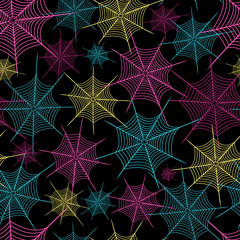 spider_web_vibrant_colors_pink_blue_yellow_on_black_background_seaml_stock_as
