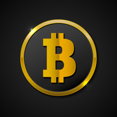 Obraz premium Bitcoin. Accepted sign emblem. Crypto currency. Golden coin with Bitcoin symbol onblack background.