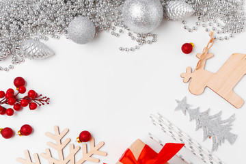 Winter holiday christmas decorations on white background