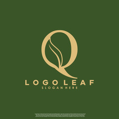 Letter Q With Leaf Logo. Green leaf logo icon vector design. Landscape design, garden, Plant, nature and ecology vector. Editable file.