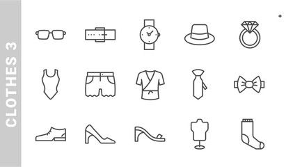 clothes 3 icon set. Outline Style. each made in 64x64 pixel