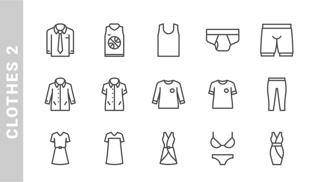 clothes 2 icon set. Outline Style. each made in 64x64 pixel