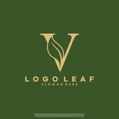 Letter V With Leaf Logo. Green leaf logo icon vector design. Landscape design, garden, Plant, nature and ecology vector. Editable file.