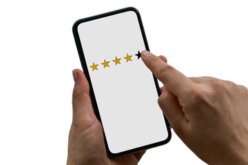 User rating and review service evaluates the mobile app or on the website, isolated on white background - 296707983