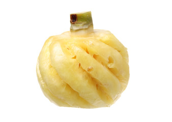 Ripe pineapple peeled on white background