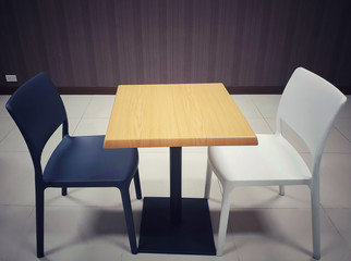 White and black chairs and table in the empty restaurant