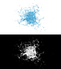 3D illustration of a blue water splash with alpha layer