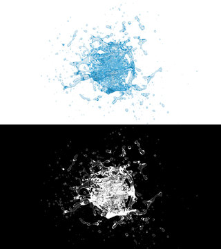 3D illustration of a blue water splash with alpha layer
