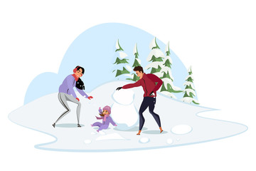 Winter outdoor recreation flat illustration