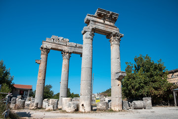 Fototapeta premium Ruins of Uzuncaburc Ancient City, marble columns