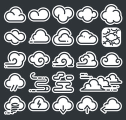 Clouds icon vector set. Line art and silhouette.