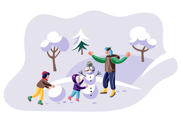 Naklejka premium Winter outdoor recreation flat illustration