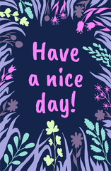 Have a nice day postcard vector illustration floral frame hand drawing