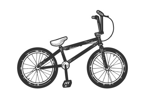 BMX bike sport bicycle sketch engraving vector illustration. T-shirt apparel print design. Scratch board style imitation. Hand drawn image.