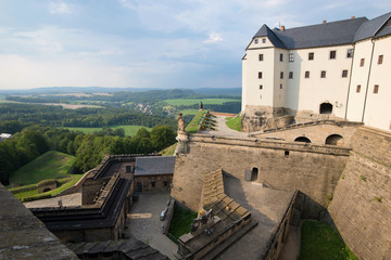 Fototapeta na wymiar Fortress Koenigstein - Walls and entrance to the fortress of Koenigstein in Saxony, Germany.