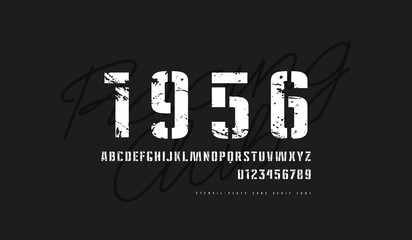 Stencil-plate sans serif font in military style