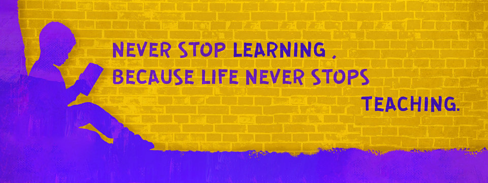 motivational quote on education, learning and reading. horizontal banner.