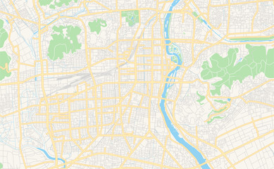Printable street map of Okayama, Japan