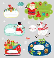Naklejka premium Holiday set. Christmas Stickers with Cute Characters
