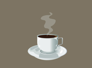 cup of coffee brown background. Decorative design, cafeteria, cards, banners