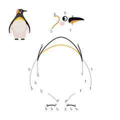 Educational game for kids. Dot to dot game for children. Cartoon cute penguin.