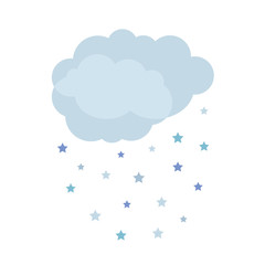 Cute vector illustration of two blue clouds with dropping stars. 