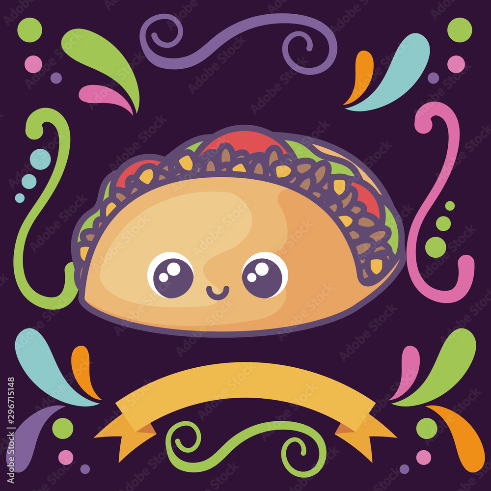 Canvas Prints taco kawaii, typical Mexican food