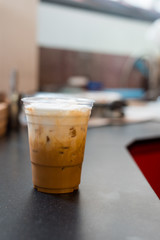 ice latte coffee in plastic glass