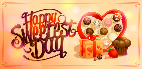 Happy sweetest day banner with box of chocolates