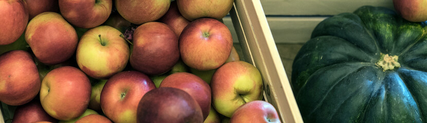 Fototapeta na wymiar Composition with apples and pumpkins. Healthy food concept