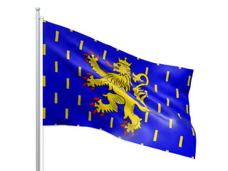 Franche Comte (Region of France) flag waving on white background, close up, isolated. 3D render