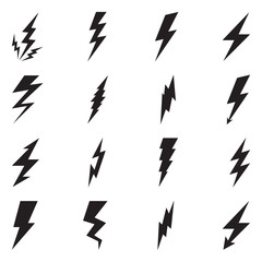 Lightning Bolt Icons. Black Flat Design. Vector Illustration.
