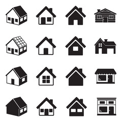 House Icons. Black Flat Design. Vector Illustration.