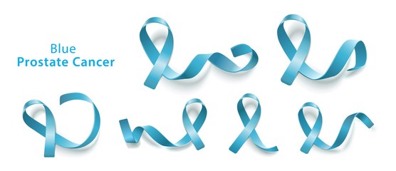 Fototapeta premium Set of blue curly ribbons and loops realistic style