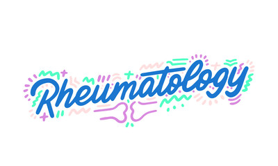 Rheumatology. Inscription medical term isolated on white background. Vector illustration.