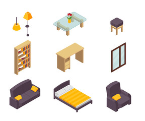 Furniture isometric vector illustrations set