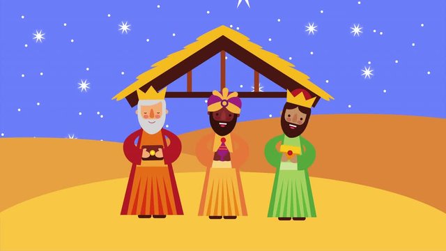 happy merry christmas animation with wise kings