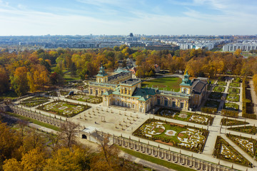 Aerial view of the beautiful royal palace in Warsaw. Poland. Royal Palace in Warsaw. Autumn sunny day.